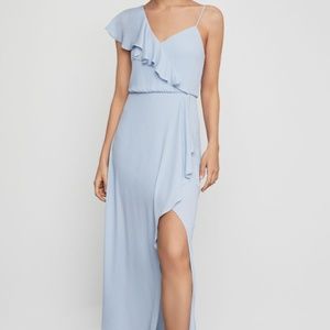 BCBGMAXAZRIA One Shoulder Draped Ruffle Gown